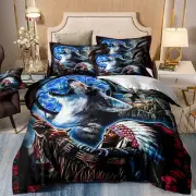 Aborigines Wolf Duvet Cover Bedding Set Queen King Pillowcase Cartoon