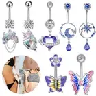 Stainless Steel Zircon Pendant Piercing Belly Button Ring Body Jewelry For WomSV