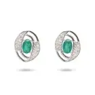 Natural Emerald Oval Cut Diamond Gemstone Oval Style Stud 925 Sterling Silver