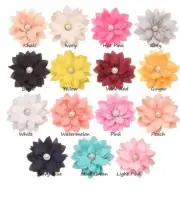 10pcs. Grab Bag Soft Chiffon Flowers w/Pearl Rhinestone-Flatback