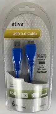 ATIVA Micro USB-A to MICRO-B USB 3.0 6 FT CABLE - Item # 482-002
