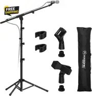- Microphone Stand, Adjustable Collapsible Tripod Boom Mic Stands with Mic Clip