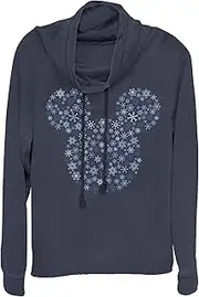 [Disney] Junior's Mickey & Friends Snowflake Silhouette Cowl Neck Sweatshirt