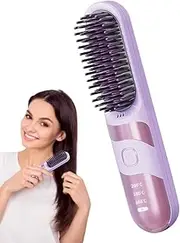 Rechargeable Hair Straightener - Multifunctional Curler Brush,2-in-1 Cordless Ionic Hair Straightener Brush Anti-scalding for Travel, Salon, Home