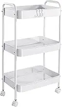 YOSLAK 3 Tier Metal Rolling Cart with Wheels, Storage Utility Cart with Lockable Casters, Mobile Storage Shelving Organizer for Living Room, Office, Kitchen, Bathroom