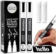 White Liquid Chalk Markers Erasable - 2PK 3mm Fine Tip Chalk Markers Chalk Pens - Chalkboard Markers Bistro Chalk Marker Glass Window Markers - Glass Board Markers - Erasable Chalk Markers Fine Tip