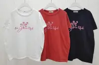 在飛比找Yahoo!奇摩拍賣優惠-正韓korea韓國進口Ricco紅色刺繡花朵英文字短袖T恤棉