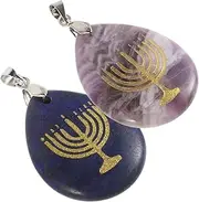 ERINGOGO 2pcs Jewish Pendant Home Decor Jewelry Stone Charm DIY Ornament Hanukkah Style Pendant Hanukkah Style Jewelry Charm Natural Stone