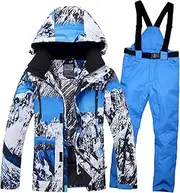 [CLSQLXYJZC] Men's Winter Warm 2-Piece Snowsuit Set, Waterproof Windproof Padded Colorful Printed Ski Suit Set with Hood, for Outdoor Snow Ski Jacket and Pants Set(Color3,3X-Large)