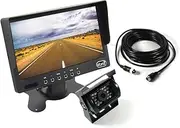 Elinz 7" HD LCD Monitor Sunshade 12V/24V IR CCD Car Reversing Camera 600TVL Waterproof IP68 2 Way Video Input Truck Caravan 1x20M Advanced 4PIN Cable 1 Year WTY 90°Camera