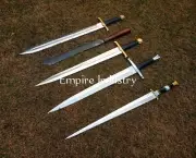 Set Of 5 Full Tang Swords Handmade Carbon Steel Blade Battle Ready With Sheath