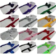 Mens 3 Piece Combo: Adjustable Suspenders Braces + Bow Tie + Pocket Square Hanky