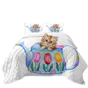 Cat Drawing for Kids Tulips and Kitten Coverlet