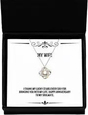 I thank my lucky stars every day for bringing you into my life.. Love Knot Rose Gold Necklace, Wife Jewelry, Cheap Gifts For Wife, Silver Plated Zinc