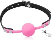Romi Silicone Mouth Ball Gag with Lockable Adjustable Strap Open Mouth Restraints Fantasy Sex Toys for Lover Couple (Pink)