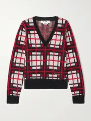 [RE/DONE] RE/DONE - Embroidered Checked Jacquard-knit Sweater - medium medium Red