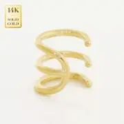 14K REAL Solid Gold Triple Hoop Minimalist Ear Cuff Ring, Golden Cartilage Helix