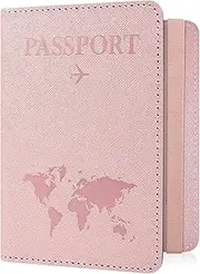 [RSAquar] Passport Holder for Travel Essentials, Passport Wallet Cover with RFID Blocking for Women & Men, Travel Must Haves Accessories, Rose Gold