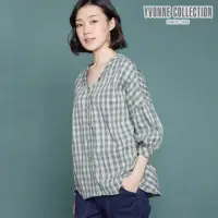 在飛比找momo購物網優惠-【YVONNE 以旺傢飾】嘉頓格紋翻領V領七分袖上衣(夜幕綠