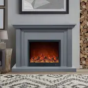 Kingsley 1500W Electric Fireplace Heater Grey Mantel Suite With 30" Orion Insert - Smartphone Control