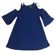 NWT Grayson Threads Cold Shoulder Blue Top Tunic Shirt Strappy Womens size M