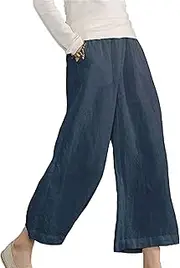 [Generic] Wide Leg Cropped Pants for Women 2025 Spring and Summer Casual Cotton Elastic Waist Trouser