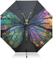 [PDZRMY] Butterfly Fantasy Black UV Protection Travel Umbrella Compact for Rain and Sun - Auto Open and Close UPF 50+ Windproof Portable 46” Sun Umbrella for Women and Men
