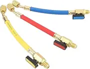 R134A R410A R22 R12 Charging Hoses and Ball Valve Set, 3 Pieces Color Coded Refrigerant Hoses with Ball Valve 1/4" SAE Thread for AC HVAC Maintenance Coolant Freon Addition