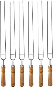 IMEEA Double Prong Skewers U Shape Stainless Steel BBQ Shish Kabob Barbecue Skewers for Grilling with Wood Handle, 12.6-Inch