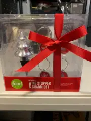 Food Network Set Of 4 Wine Glass Charms & Tree WineStopper Christmas BRAND NEW!