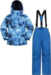[Mountain Warehouse] Kids Ski Jacket & Trousers Set - Snowproof Ski Outfit, Front Pockets, Fleece Lined Skiwear, Integrated Snowskirt - Best for Winter Snowboarding Blue 9-10 Years