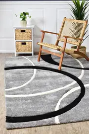 Pompon Fluff Light Grey Black Rug