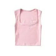 Plain Square-Neck Tank Top Pink - M