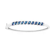 Silver Blue Ribbon 58x52mm Hinge Bangle in Blue