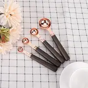 Stainless Steel Measuring Spoon Set for Kitchen Baking Rose Gold Wood Handle