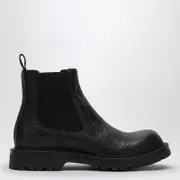 [GUCCI] Black leather ankle boot with Web detail 7 UK Grey