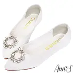 ANN’S祕密花園-白蕾絲鑽石花圈平底婚鞋