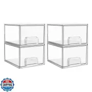Vtopmart 4 Pack Clear Stackable Storage Drawers, 4.4'' Tall Acrylic Bathroom