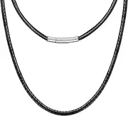 [Tomovely] 2pcs Cord Necklace Leather Cord Necklace Man 2/3mm Black Chain for Men Women with Stainless Steel Clasp 16 18 20 22 24 26 inches