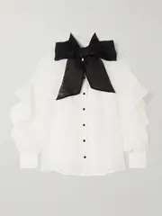 [Zimmermann] Zimmermann - Illustration Waterfall Bow-detailed Ruffled Linen And Silk-blend Organza Shirt - Ivory - 4 4 Ivory