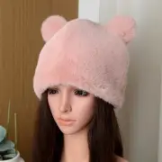 Winter Women Cute Panda Ears Beanie Hat Warm Fluffy Fur Hat Faux Fur Cap