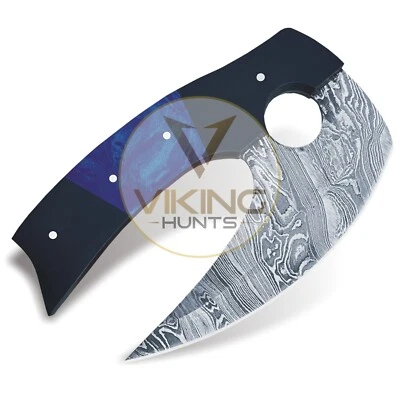 Alaskan Ulu Knife Damascus Steel With Sheath, Perfect Pizza Cutter Rocker Knife