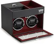 LIAN Automatic Double Watch Winder with Extra Storage Box Automatic Watch Winder Box with Jewelry Organizer Japanese Quiet Motor LED Light Adjustable Watch Pillows Black Leather Red