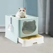 Enliansgo Cat Litter Box, Large Covered Kitty Litter Box with Lid, Enclosed Removable Litter Box with High Sided Enclosure & Scoop, Anti-Leakage, Non-Sticky, Easy Cleaning