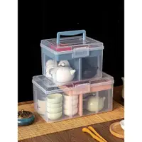 在飛比找ETMall東森購物網優惠-茶具收納盒手提便攜多功能箱子旅行戶外防塵家用桌面裝茶杯收納盒