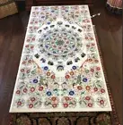 6'x3' White Marble Table Top Dining Coffee peacock elephant Inlay Malachite