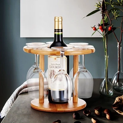 Wine Glass Holder Drying Rack Storage Shelf Home Bottle Display 25x25cm Bamboo _