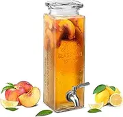 Kook Glass Drink Dispenser, with Leak-Proof Stainless Steel Spigot, Clear Rectangular Mason Jar, Beverage Storage for Fridge, for Water, Iced Tea, Sangria, Lemonade, 80 oz (1)