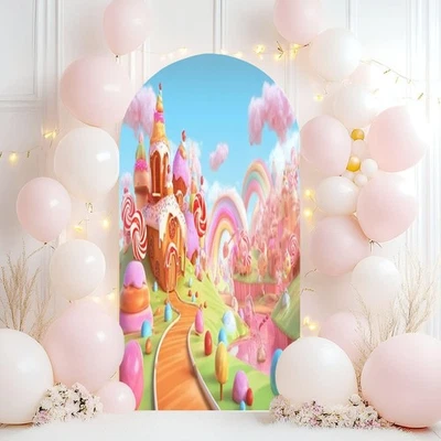 Backdrop Cover 6.6FT Sweet Candy Land Cartoon Game 3D Spandex Fitted Arch Cover