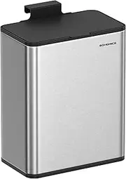 SONGMICS Hanging Trash Can, 2.1-Gallon Kitchen Garbage Can with Lid, Cabinet Door Hanging or Wall-Mounted with Hooks, for Under Sink, Bathrooms, Metallic Silver ULTB810E08